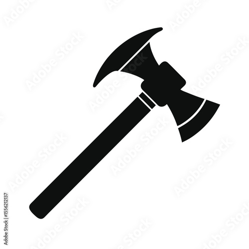 Black and white vector of fireman's axe, powerful safety symbol, minimalist design, ideal for emergency response branding, safety manuals, and app icons