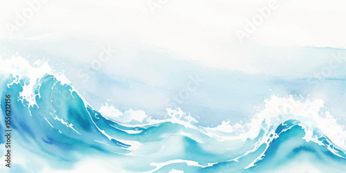 Elegant Blue Watercolor Sea Ripple Pattern with Misty Gradient Wash and Delicate Brush Details for Relaxed Nautical and Spa Visual Projects. Tranquil Blue Watercolor Ocean Layers for Spa Visuals