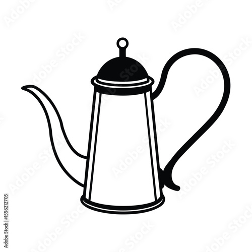 Classic coffee pot illustration, black and white vector, elegant vintage kitchenware, minimalist design for restaurant menus or branding