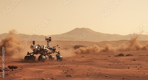 Wide View Mars Rover Exploring Red Planet Surface
