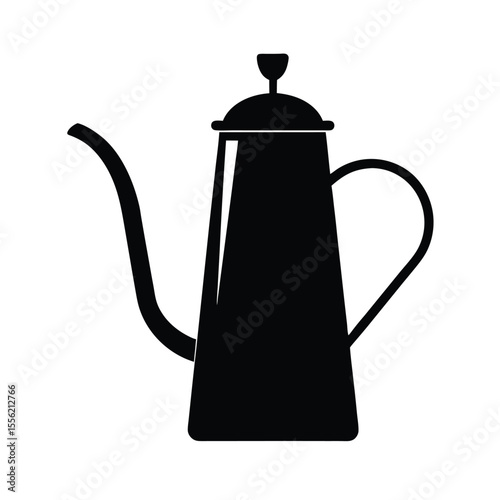 Sleek coffee pot silhouette, minimalist kitchenware icon, bold modern style, vector for coffee shop branding and clean culinary visuals