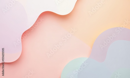 A vibrant abstract composition of pastel paper shapes layered in soft gradients, creating a dreamy and harmonious visual.