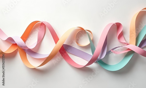 A whimsical abstract art piece using pastel paper strips, twisted and curled into elegant, flowing forms.