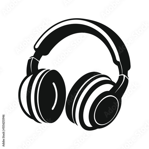 Over-ear headphones icon, black and white vector, clean minimalist audio equipment, modern design for music, branding, or tech interfaces