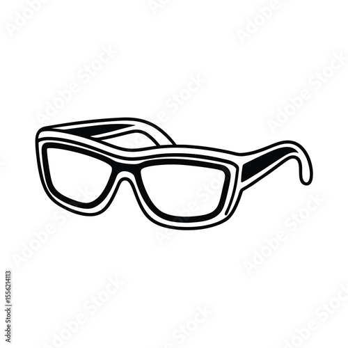 Stylish sunglasses icon, black and white line art, retro fashion graphic, minimalist vector for apparel branding or modern design