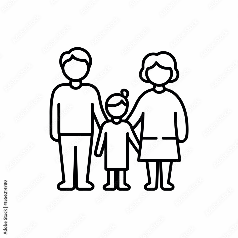 Happy Family Icon Parents and Child Together, Line Art Illustration Happy Family Icon Parents and Child Together, Line Art Illustration