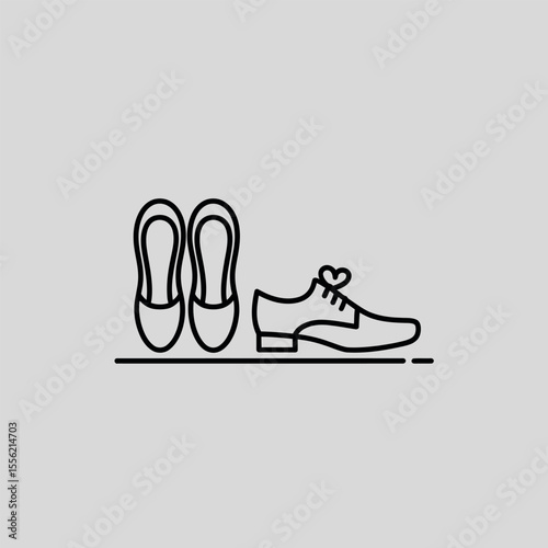 Elegant Line Art Illustration of Women's Flats and Men's Dress Shoe