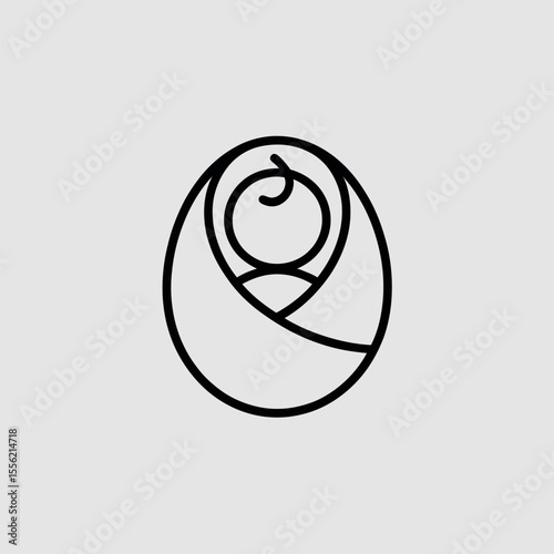 Sweet Dreams Newborn Baby Swaddled in Blanket, Line Art Icon