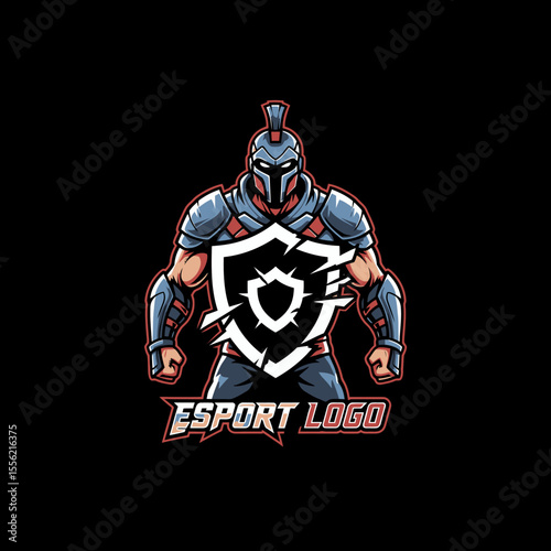 Mascot Esports Logo Design Featuring a Gladiator Warrior Shield and Gaming