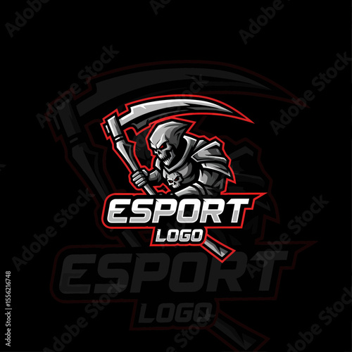Esport Logo Grim Reaper Mascot Design with Scythe and Armor