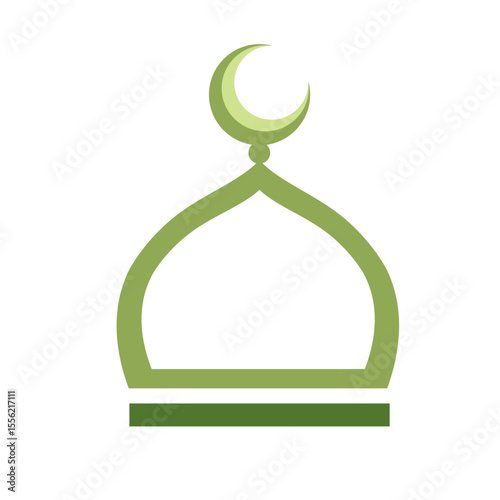 Minimalist green mosque dome with crescent moon icon on white background
