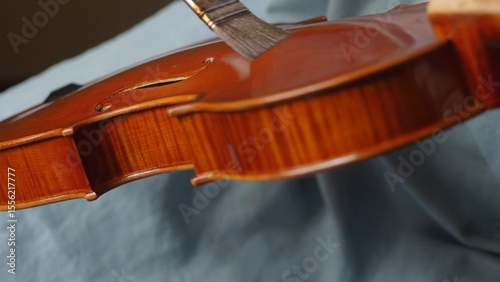 Obraz na plátně Skilled craftsman applying protective varnish to violin body, highlighting intri
