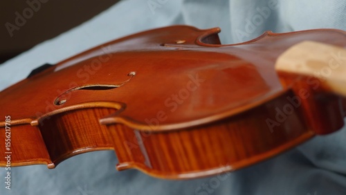 Skilled craftsman applying protective varnish to violin body, highlighting intricate woodworking techniques in musical instrument creation