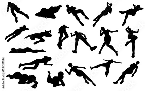Human body in lying resting relaxing silhouettes poses