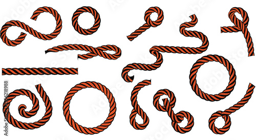 Nautical knots vector illustration: rope patterns collection for design