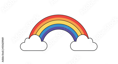 Colorful rainbow with clouds vector illustration for weather design in flat style