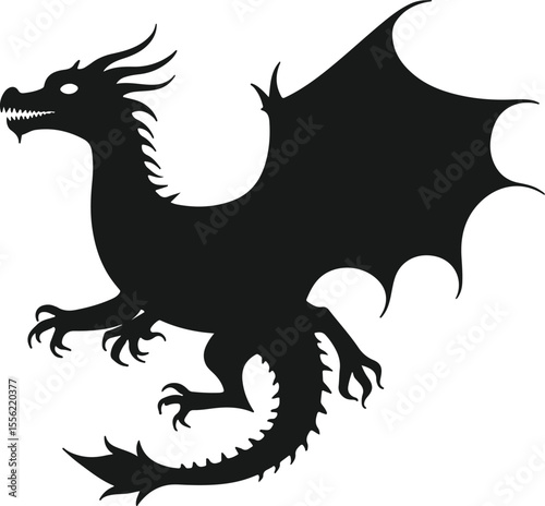Dragon Silhouette Illustration of Mythical Fire Breathing Flying Creature