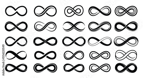 Extensive Collection of Diverse Infinity Symbols and Endless Loop Icons Isolated on White Background – Ideal for Concepts of Eternity, Limitless, and Connection Designs