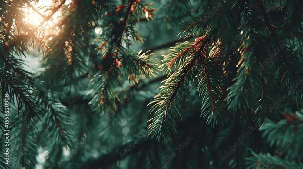 Looped animation of pine trees swaying gently in the wind under daylight. Peaceful nature background with soft motion for relaxation or visual fillers