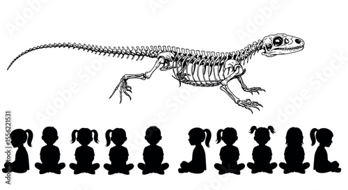 Dinosaur skeleton vector illustration: educational design for learning and discovery in flat style