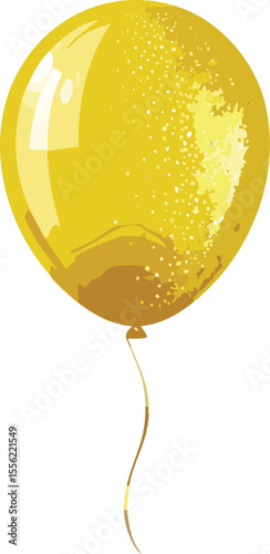 A golden yellow balloon floating elegantly against a subtle background. The vibrant balloon is tethered by a delicate string
