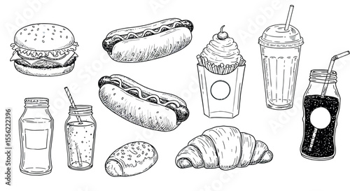 Fast food collection: hand drawn vector illustration for menu design