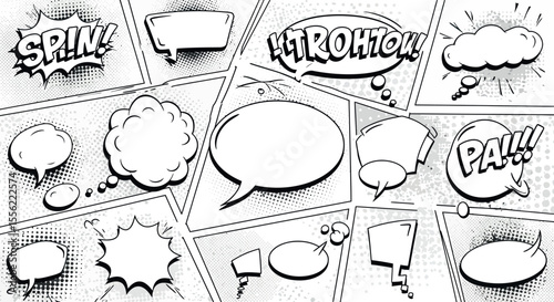 Comic book vector illustration with speech bubbles in pop art style for creative design projects