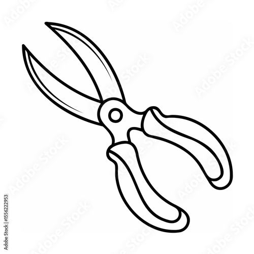 Black and white garden shears illustration on white background
