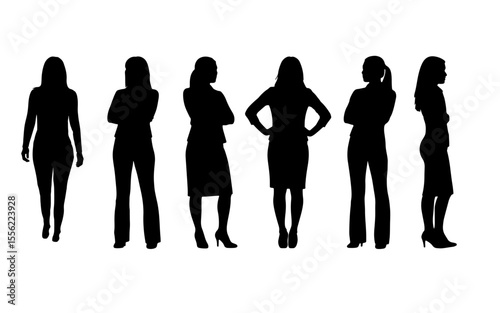 Silhouettes of women in business attire isolated on white background