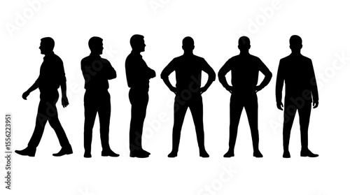 Beautiful and professional silhouettes of men in various poses isolated on white background