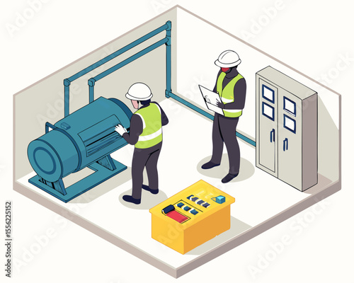 ChatGPT said:
Engineer and electrician working with industrial water pumps maintenance service concept isometric isolated illustration.