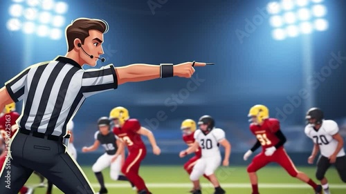 Animated American Football Game: Referee Signals During Play Action on the Field