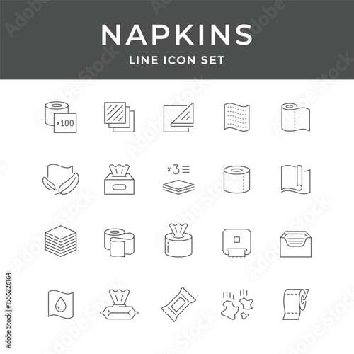 Napkins Line Icon Set – Tissue, Paper, Wipe, Clean, Table, Disposable, Hygiene, Minimal Vector Collection