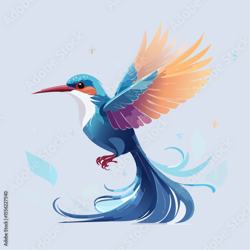 Charming graphic of a stylized hummingbird in vibrant hues, perfect for branding, print media, and a wide range of creative designs.