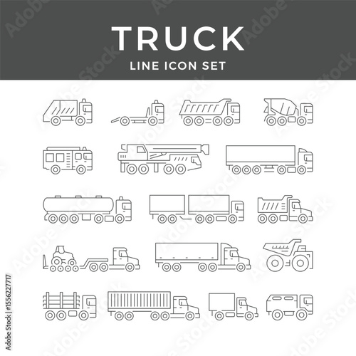 Truck Line Icon Set – Lorry, Transport, Cargo, Delivery, Freight, Vehicle, Logistics, Minimal Vector Collection
