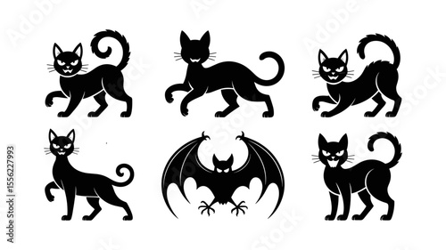 Spooky Shadows: Silhouettes of black cats and a bat evoke a playful yet eerie atmosphere, perfect for projects requiring Halloween spirit. 