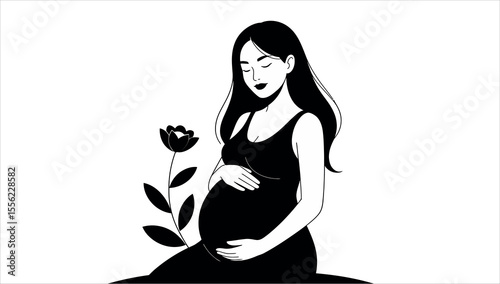 A pregnant woman holding her belly