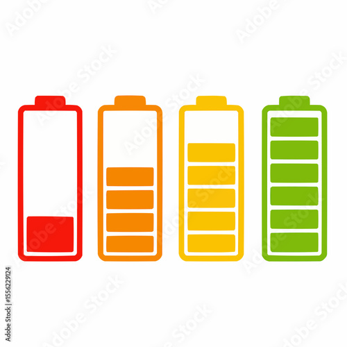 Battery charge indicator icons set isolated on white background