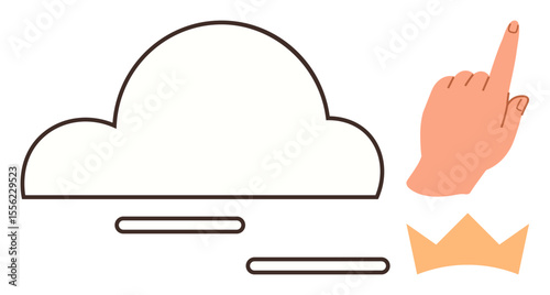 Cloud paired with a hand pointing upward and a crown, symbolizing ambition, goal-reaching, and success. Ideal for leadership, motivation, progress, dreams, achievement inspiration simple flat