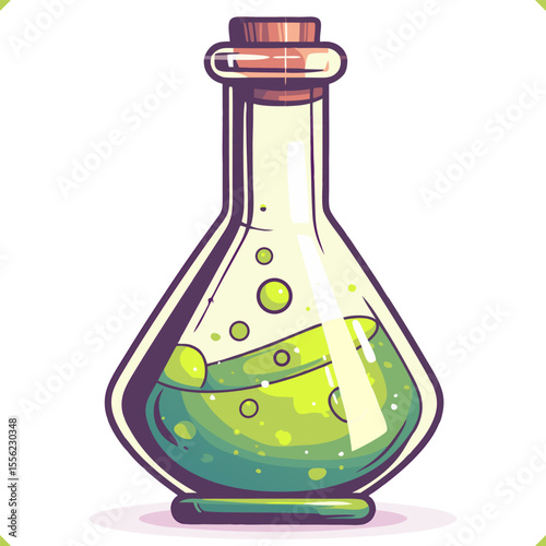 Laboratory flask with orange liquid on white background, hand-drawn vector illustration for science and education themes. 
Flat Vector Illustration on white background