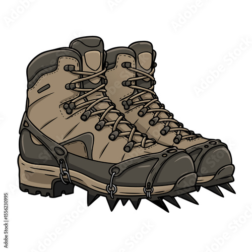Mountain boots with crampons, isolated object on transparent background
