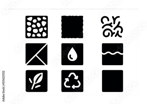 Handmade Paper Icons. Solid, filled icons set of handmade paper textures: pulp pattern, deckled edge, cotton