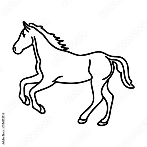Black Line Art Horse Running on White Background animal