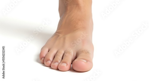 A detailed view of a human foot, showcasing its anatomy. 