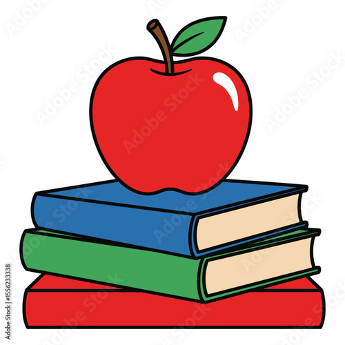 Apple on Stack of Books Vector