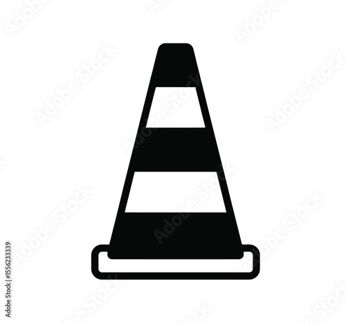 A simple black and white icon illustration of a traffic cone