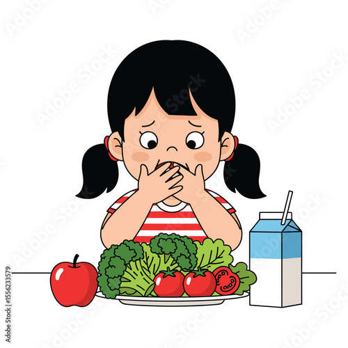 Kid Refusing Healthy Food Vector