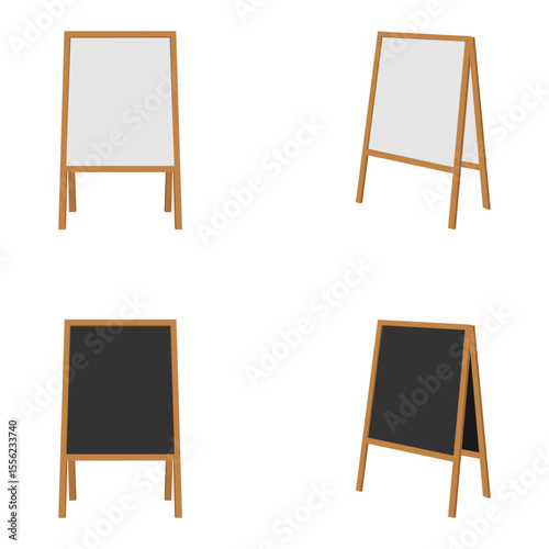outdoor advertising stand board, foldable sidewalk signboard. vector illustration isolated on white background.