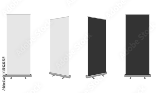 roll up stand banner mockup set vector illustration isolated on white background.