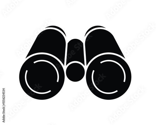 A simple black and white icon illustration of binoculars